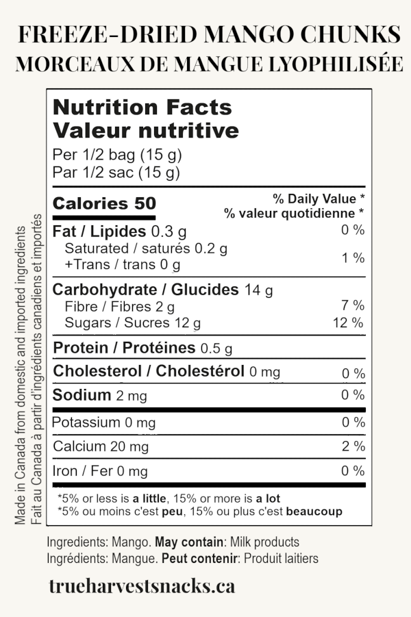 Freeze Dried Fruit Mango Snack Canada Nutrition