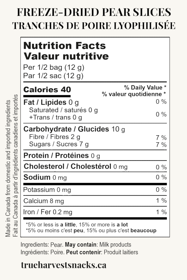 Freeze Dried Fruit Pear Snack Canada Nutrition