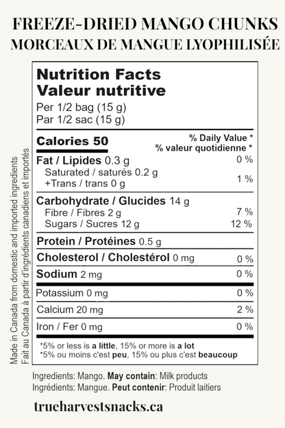 Freeze Dried Fruit Mango Snack Canada Nutrition